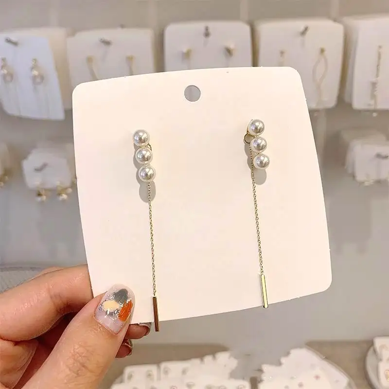 

Korean Simple Long Earrings Multi-function Front And Back Design Pearl Drop Earrings Wholesale
