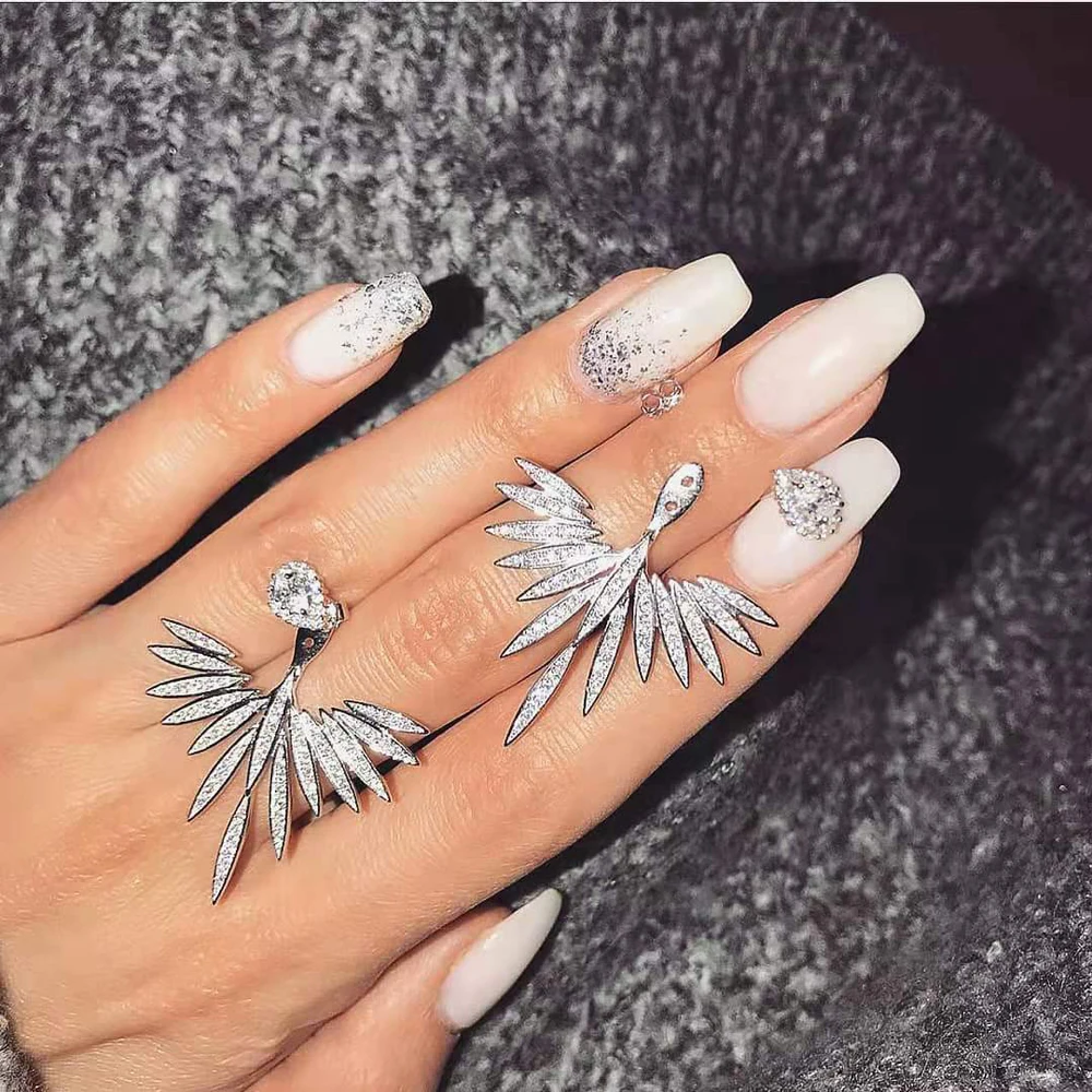 HIBRIDE Trendy CZ Stud Earrings for Women Accessories Leaf Shape Zirconia Weeding Earring Fashion Jewelry aretes de mujer E-216 - Image 4