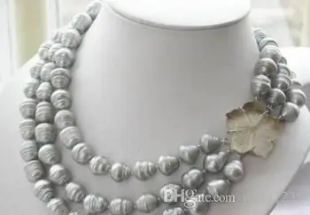 

New triple natural threads 8-9mm South Sea Baroque gray pearl necklace 18-20 "