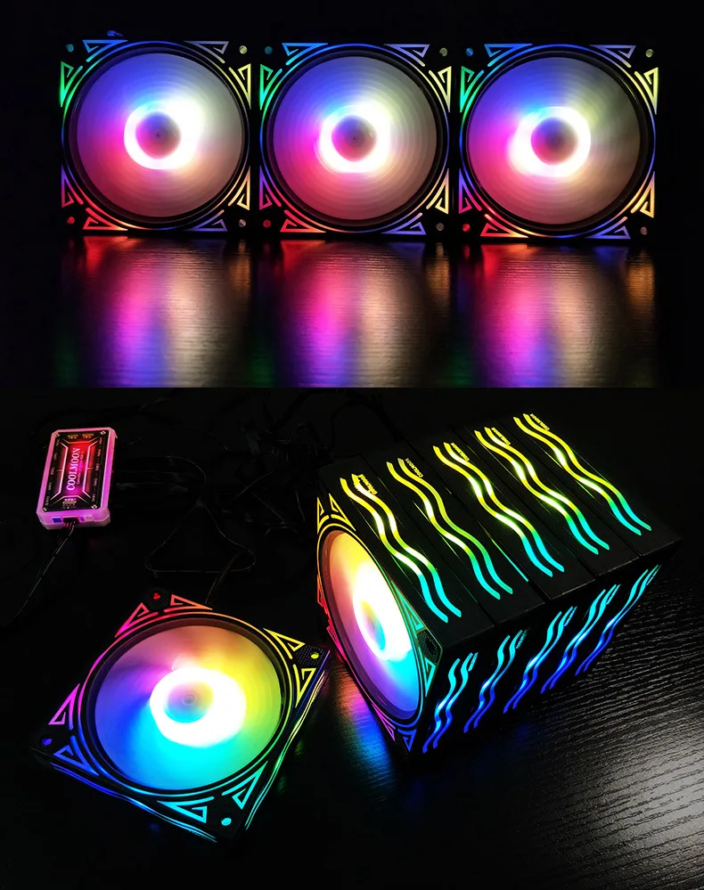 COOLMOON giant wave вентилятор RGB 12 см шасси Настольный Вентилятор компьютер Бесшумная Волшебная меняющая цвет вентилятор 5 в 3 Pin Вентилятор водяного охлаждения