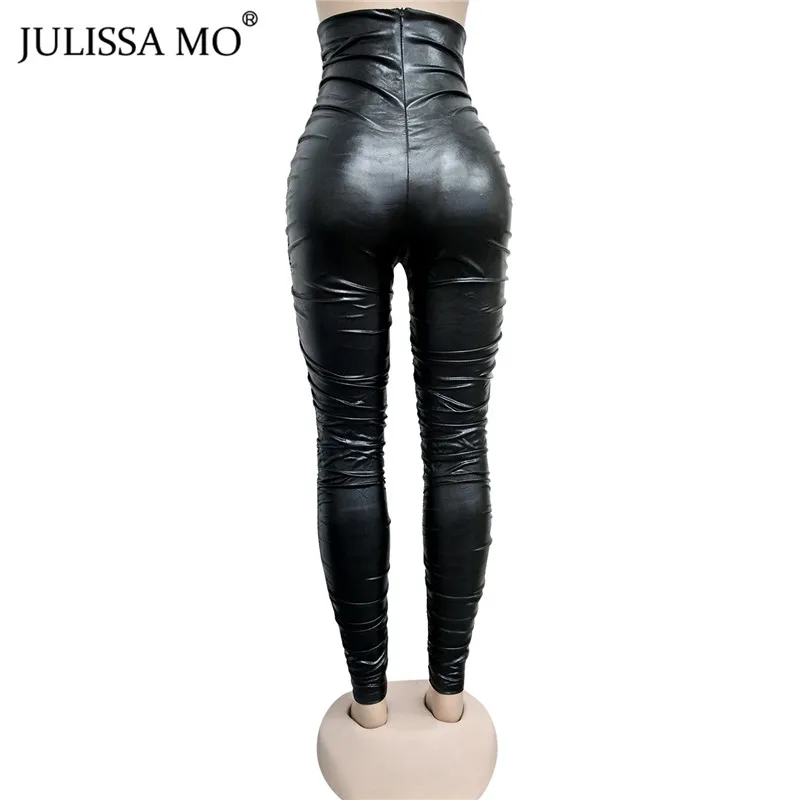 Julissa mo Серебристые плиссированные брюки с высокой талией женские осенние зимние облегающие брюки-карандаш женские однотонные сексуальные длинные брюки Новинка