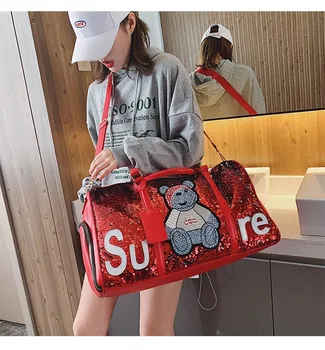 

Cute Travel Bag Wet and Dry Separation Sports Fitness Bag Female Trend Bear Duffel Bag Large Capacity Business Bag