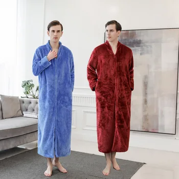 

Elegant Solid Nightgown For Men Sleepwear Robe Gown Soft Full Sleeve Pajamas Novelty Homewear Casual Flannel Long Bathrobe Gown