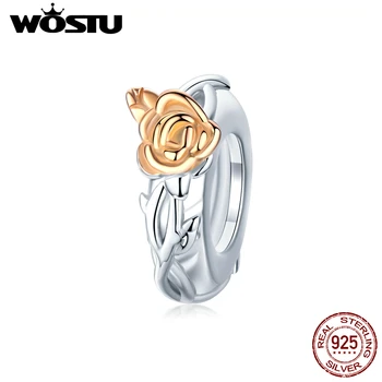 

WOSTU Real 925 Sterling Silver Rose Flower Beads Rose Gold Charm Fit Original Bracelet Pendant DIY Necklace Jewelry DAC146