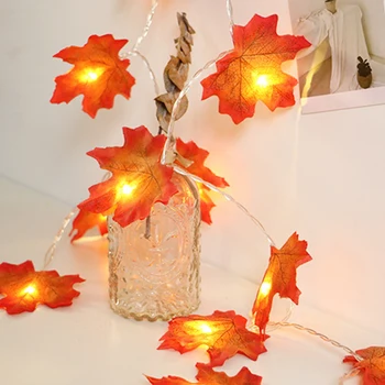 

Christmas String Lights Halloween Maple Leaf Shaped Decorative Hanging Lights Warm White Bulbs Copper Wire Lights Waterproof