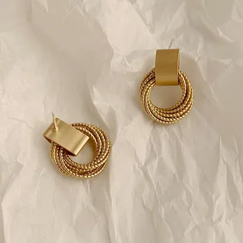 Nouveau 925 argent Simple or métal multicouche cercle enroulement géométrique rond petites boucles d'oreilles pour femmes fille fête bijoux