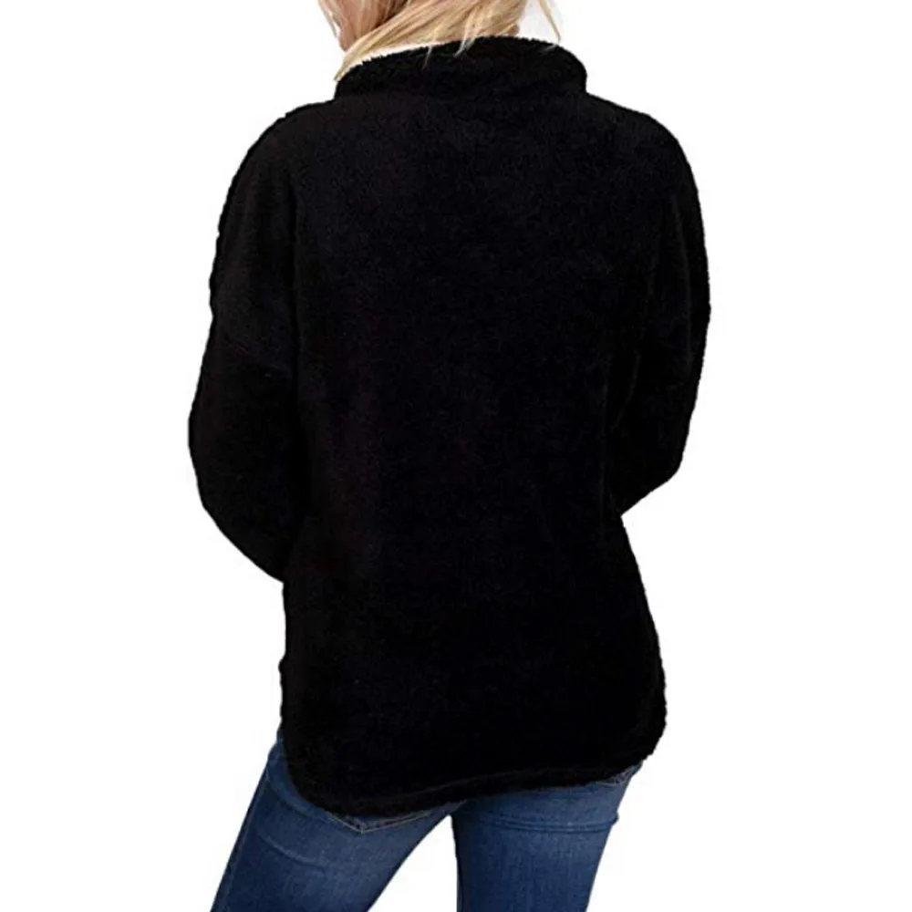 Jaycosin Winter Trend Women Warm Casual Fluffy Solid Lapel Zip up Pocket Coat Long Fashion Comfortable Female Jacket Coat 118#5