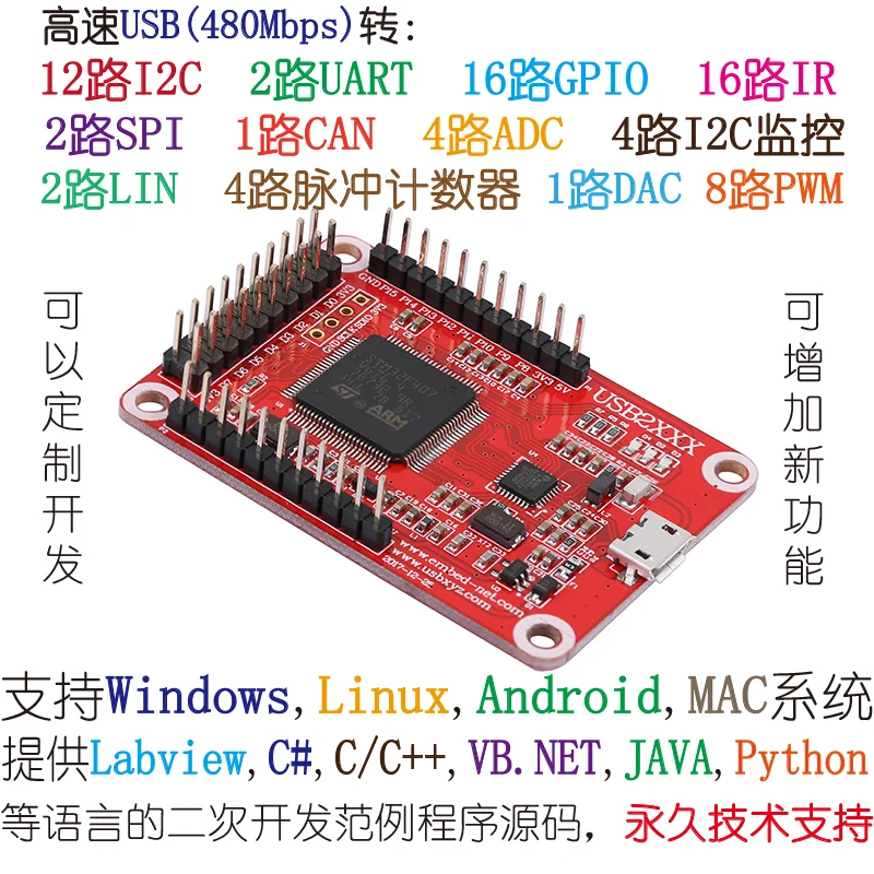 

High Speed USB to SPI I2C PWM ADC GPIO UART CAN LIN Adapter, Monitor Analyzer