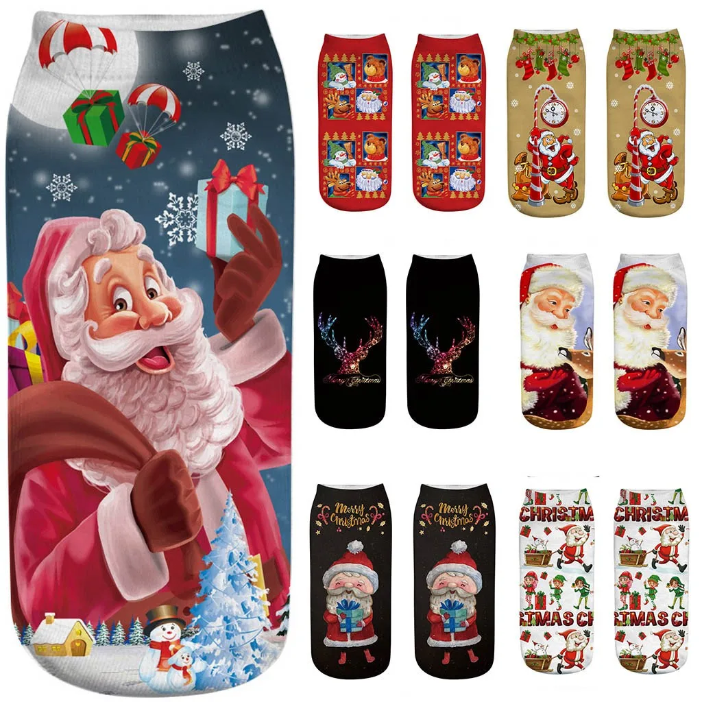 Christmas Socks Women Socks 2019Top Hot Casual Socks 3D Christmas Cartoon Elk Printing Medium Sports Socks Chaussettes Femmes
