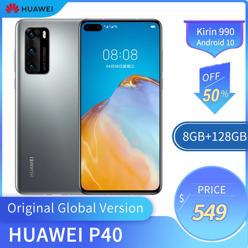 Promo Original Huawei P40 5G Mobile Phone 6.1 Inches OLED Screen 422PPI 8GB +128GB ROM Smart Phone 50MP 3800mAh Kirin 990 Android 10