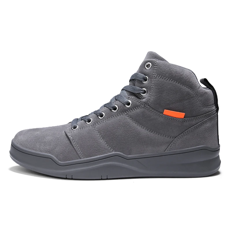High quality casual board shoes pig leather men's sneakers autumn and winter sports shoes men sneakers - Цвет: Серый
