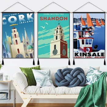 

Kinsale Cork Shandon Ireland Vintage Travel Hanging Cloth Cotton Line Paintings Posters Home Decor Wall Hanging Tapestry Gift