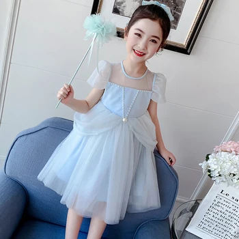 

EACHIN Girls Dresses Fashion Girl Costumes Princess Anna Elsa Dress Mesh Patchwork Short Sleeve Kid Wedding Birthday Party Dress