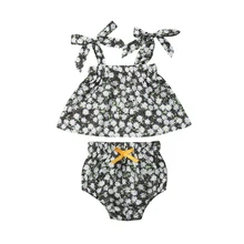 Летняя одежда для маленьких девочек от 0 до 4 лет топы с цветочным принтом и лямками, короткие штаны комплекты из 2 предметов