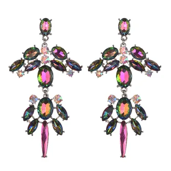

BK Long Dangle Earrings Cluster Oval Colorful Acrylic Crystal Rhinestone Stud Woman Gift Eardrop Fashion Jewelry
