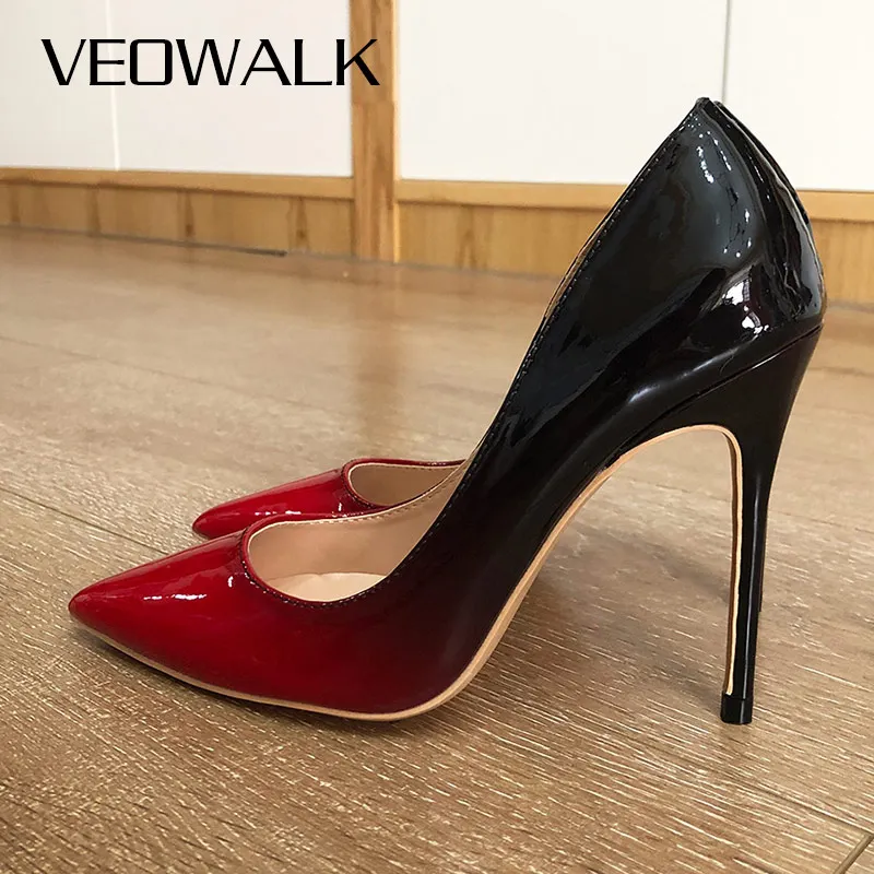 

Veowalk градиентные черные красные женские остроносые высокие каблуки из лакированной кожи женские классические туфли-лодочки на шпильке свадебные туфли