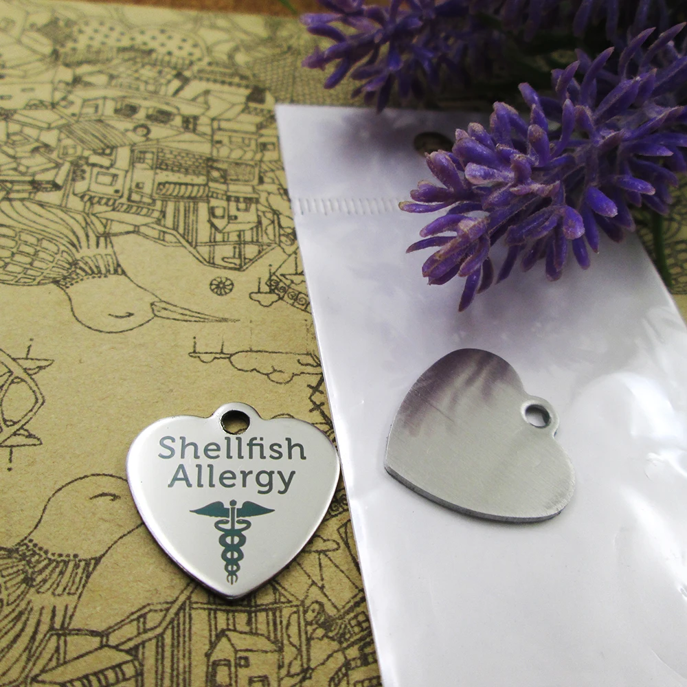 10pcs-"Shellfish Allergy Medical"stainless steel charms more style for choosing DIY Charms pendants for necklace