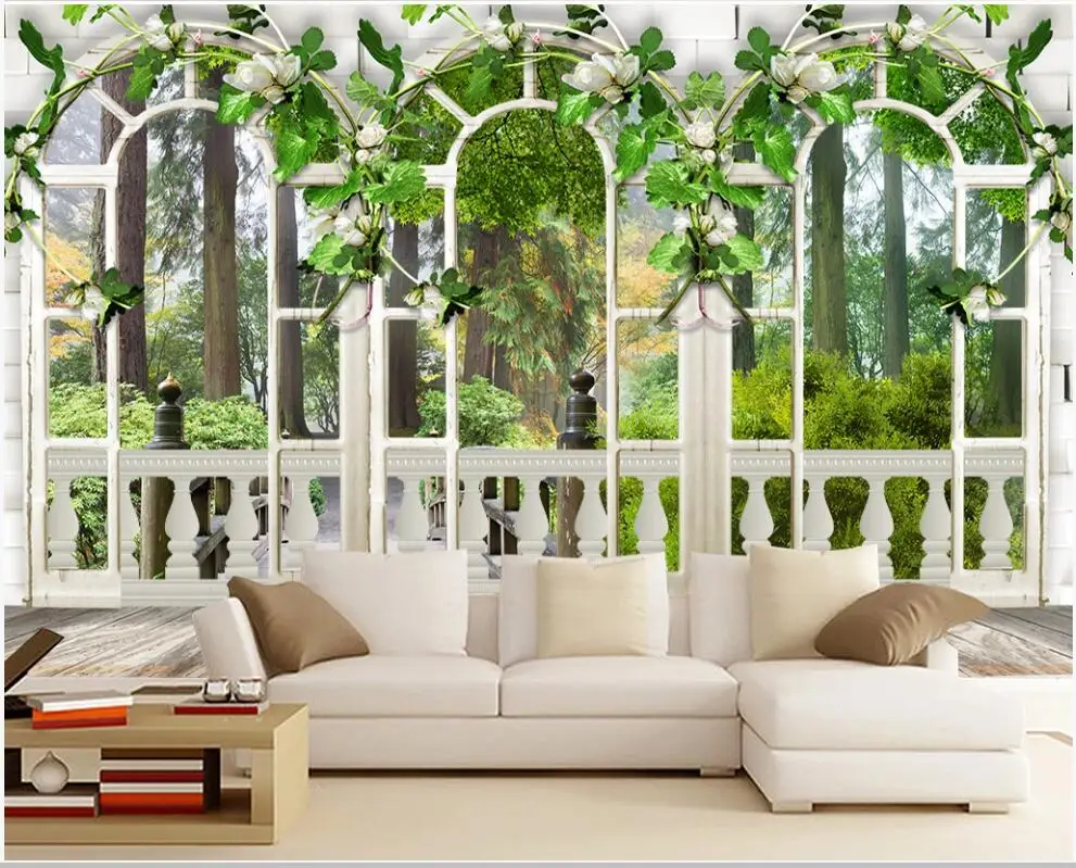 

3d photo wallpaper custom mural on the wall Space green forest window balcony home decor wall paper in the living room
