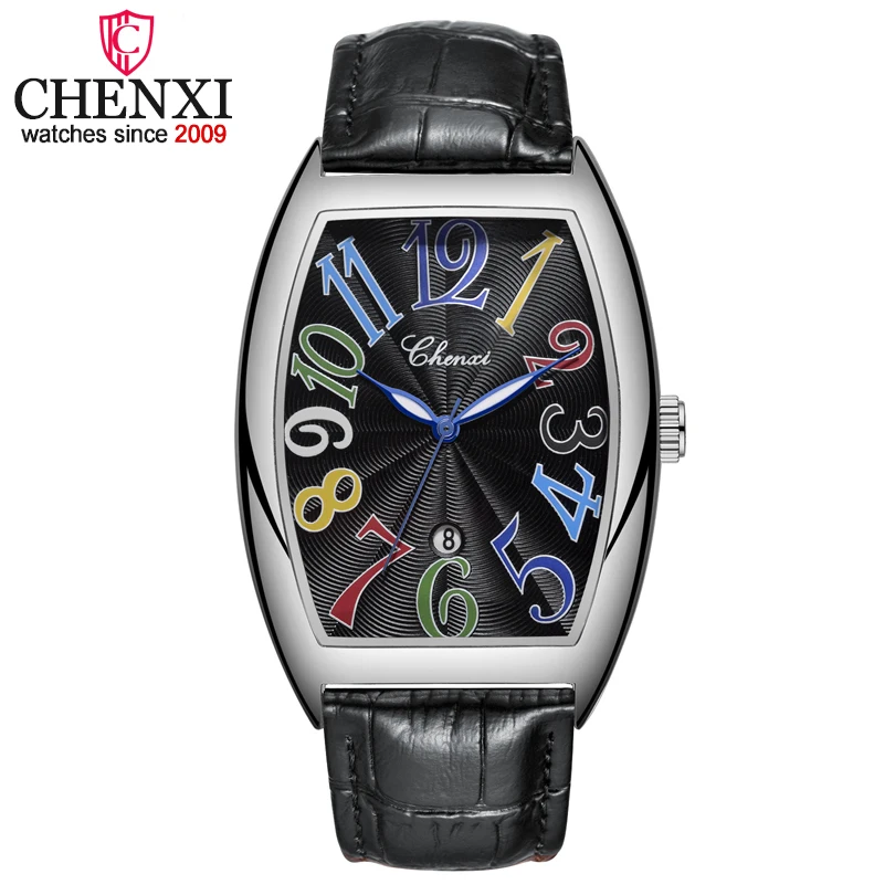 Black Silver Black Новинка CHENXI Топ бренд класса люкс мужские s часы мужские часы Дата Бизнес кожаный ремешок для часов кварцевые наручные часы Мужские часы подарок 8217 - Цвет: Black Silver Black