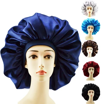 Big Size Silk Sleeping Cap Night Hat Head Cover Bonnet Satin Cheveux Nuit For Curly Hair Care Women Beauty Maintenance Designer 1