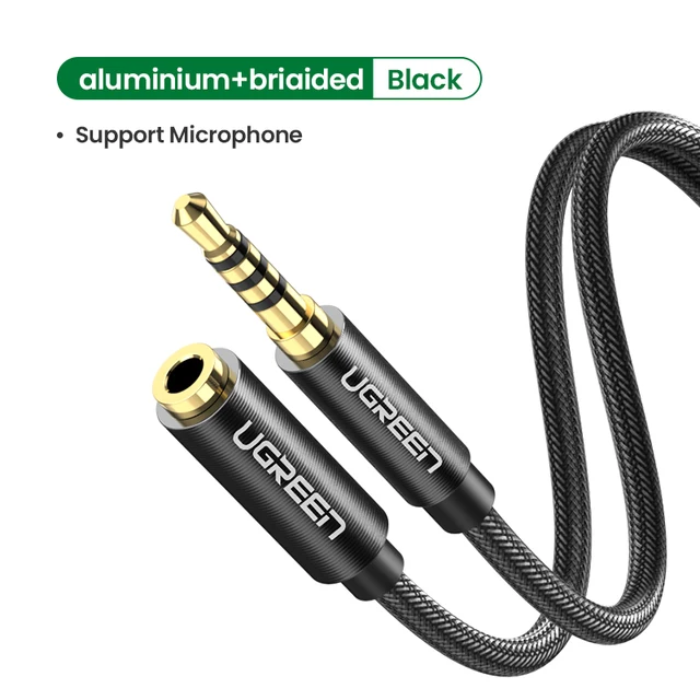UGREEN 3.5mm Jack Male to Female Extension 3.5 AUX Cable with Microphone Stereo Audio Adapter for iPhone Smartphones Tablets Black