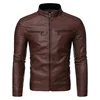 Men's Leather Jacket Motorcycle Casual PU Coats Fashion Slim Coat Men Zipper Solid Male 2