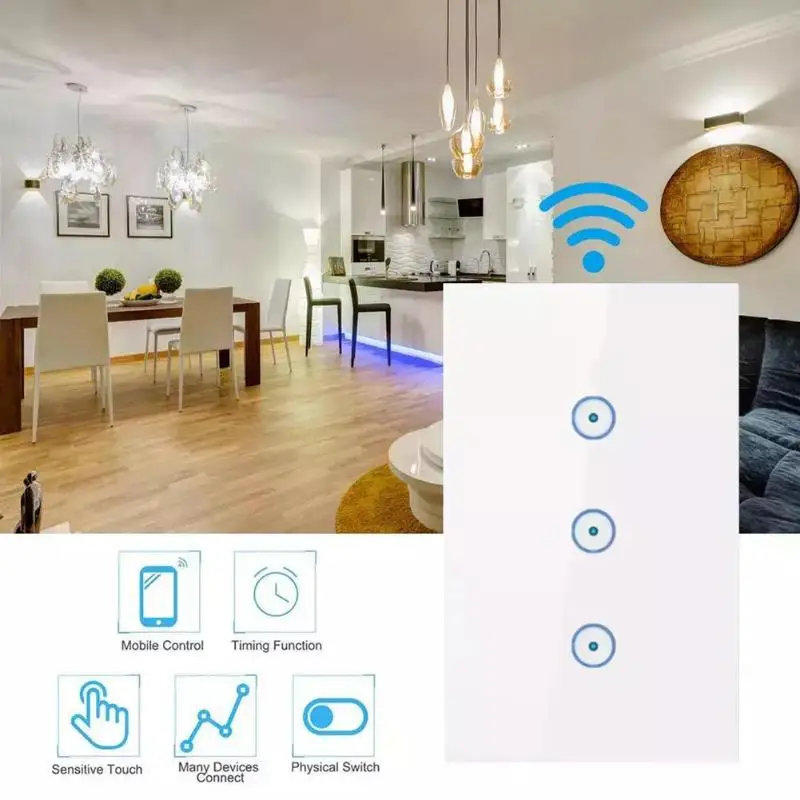 Интеллигентая(ый) сроки переключатель Стекло Панель WiFi сенсорный пульт дистанционного управления Управление установка электрические аксессуары AC 110-240V 1/2/3 Way