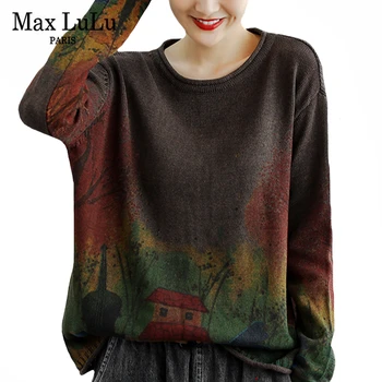 

Max LuLu Chinese Luxury Brand 2020 Autumn Ladies O Neck Pullovers Womens Vintage Printed Sweaters Casual Knitted Loose Clothes