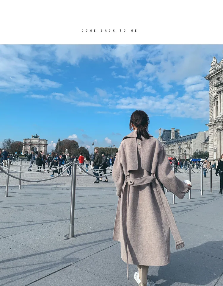 Модное популярное шерстяное пальто для фотосессии в Корейском стиле для женщин, осень и зима, стиль, элегантная шерстяная куртка средней длины