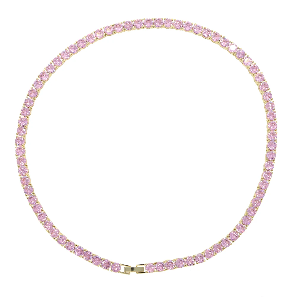 gold color chain41cm Для мужчин wo для мужчин BLING KING Ankh крест кулон розовый Iced кубический цирконий 5 мм cz камни золотой цвет ожерелье цветные хип хоп ювелирные изделия - Окраска металла: gold color chain41cm