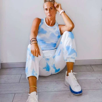 

Tie Dye Set Pink Y2k Outfits For Women Fall Clothing 2020 Two Piece Set Crop Top and Sweatpants Tracksuit 2 Piece Set Vrouw Jas