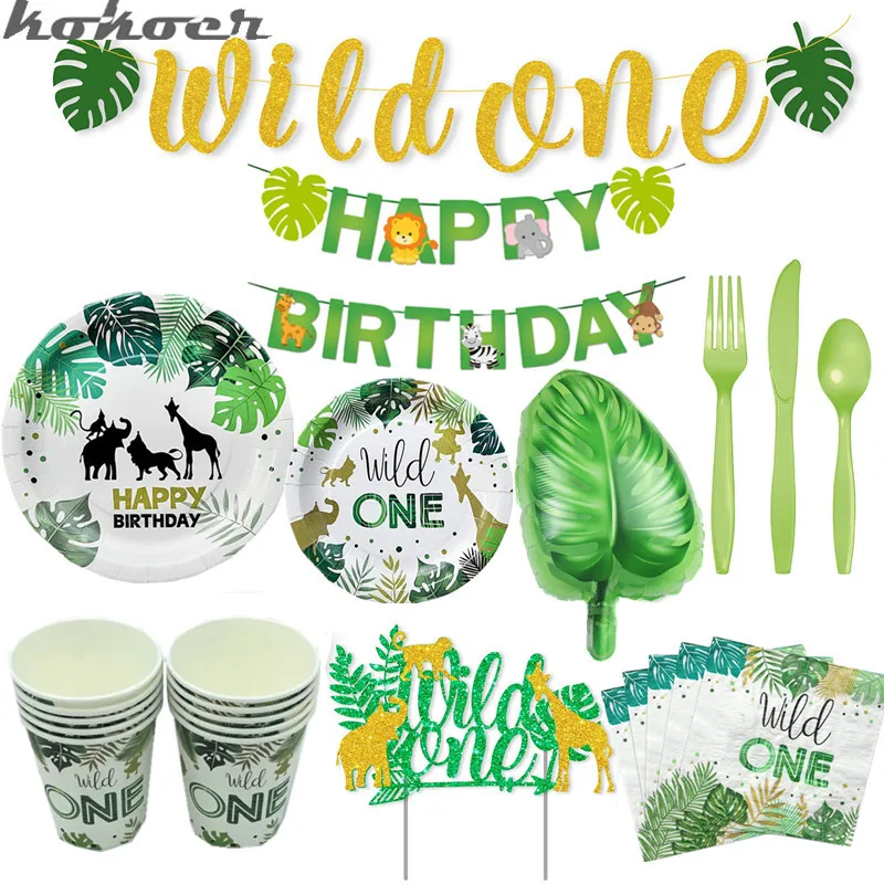 Надпись Wild One с изображением животных из джунглей поставки посуда Happy День