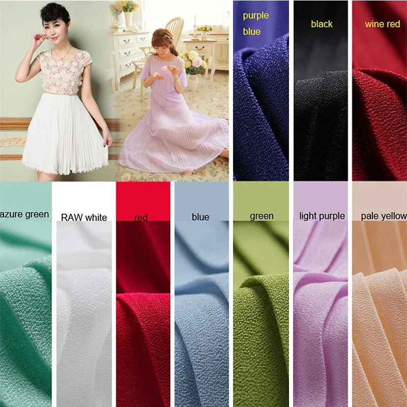 Green White Black Blue Pink 3 Meters 150cm Width Crumple Accordion Pleated Chiffon Fabric Pearl Yarn Fabric Wedding Dress