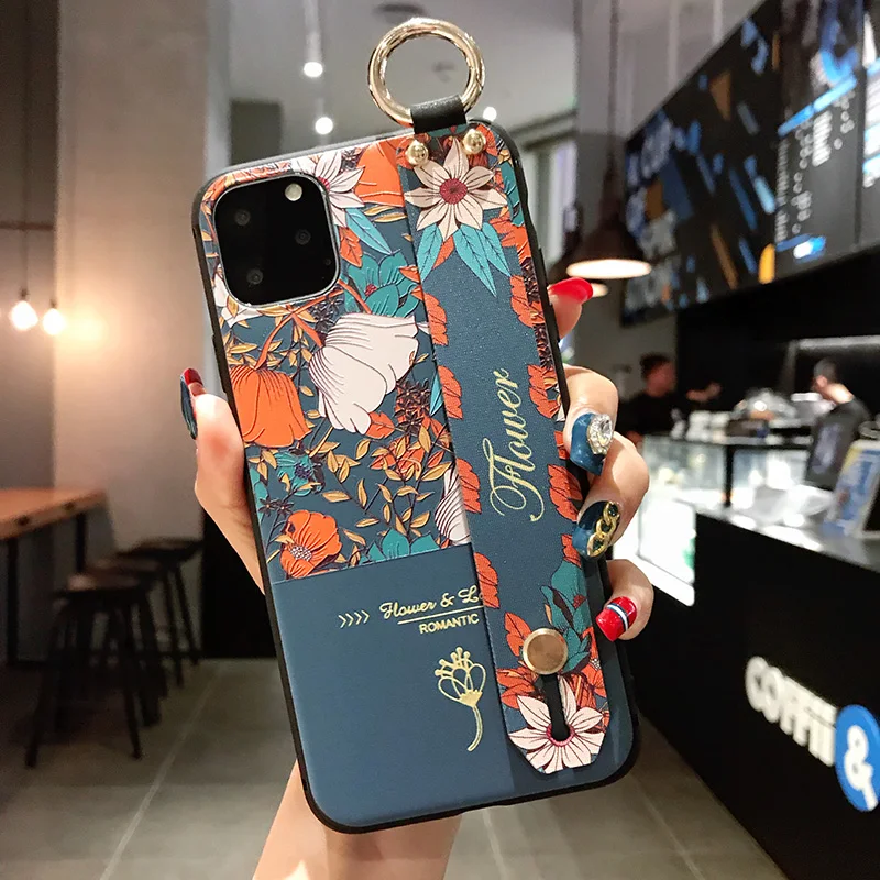 1045 strap blue Мягкий чехол из ТПУ с камуфляжным цветком на запястье для Xiao mi Red Note 5 5a 6 7 8 4X K20 Pro mi 5X 6X mi 8 mi 9 подставка накладка держатель для телефона - Цвет: 1045 strap blue