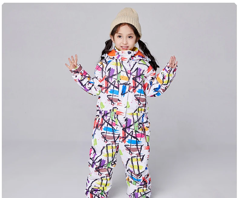 Детский комбинезон, лыжный комплект для девочек, сиамский, водонепроницаемый, для мальчиков, куртка для сноуборда, теплый комбинезон с капюшоном, детский лыжный костюм