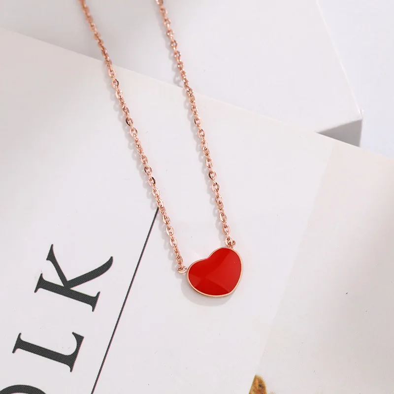 

Korean-style Cute Red Heart Necklace Women's Fresh Drip Glaze Heart Shape Choker Pendant Elegant Sweet Short Necklace