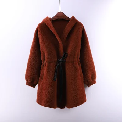 caramel colour Осенне-зимний женский свитер, норковый кашемировый кардиган, куртка, пальто с капюшоном, толстые теплые вязаные кардиганы, элегантные свитера, джемперы - Цвет: caramel colour