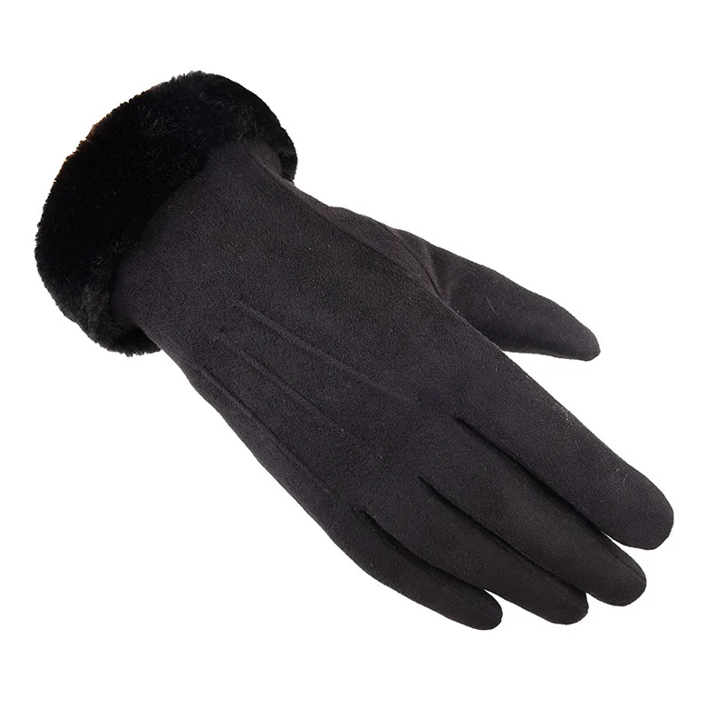 Женские утолщенные теплые перчатки для сенсорного экрана зимние модные замшевые перчатки из кораллового бархата - Цвет: black