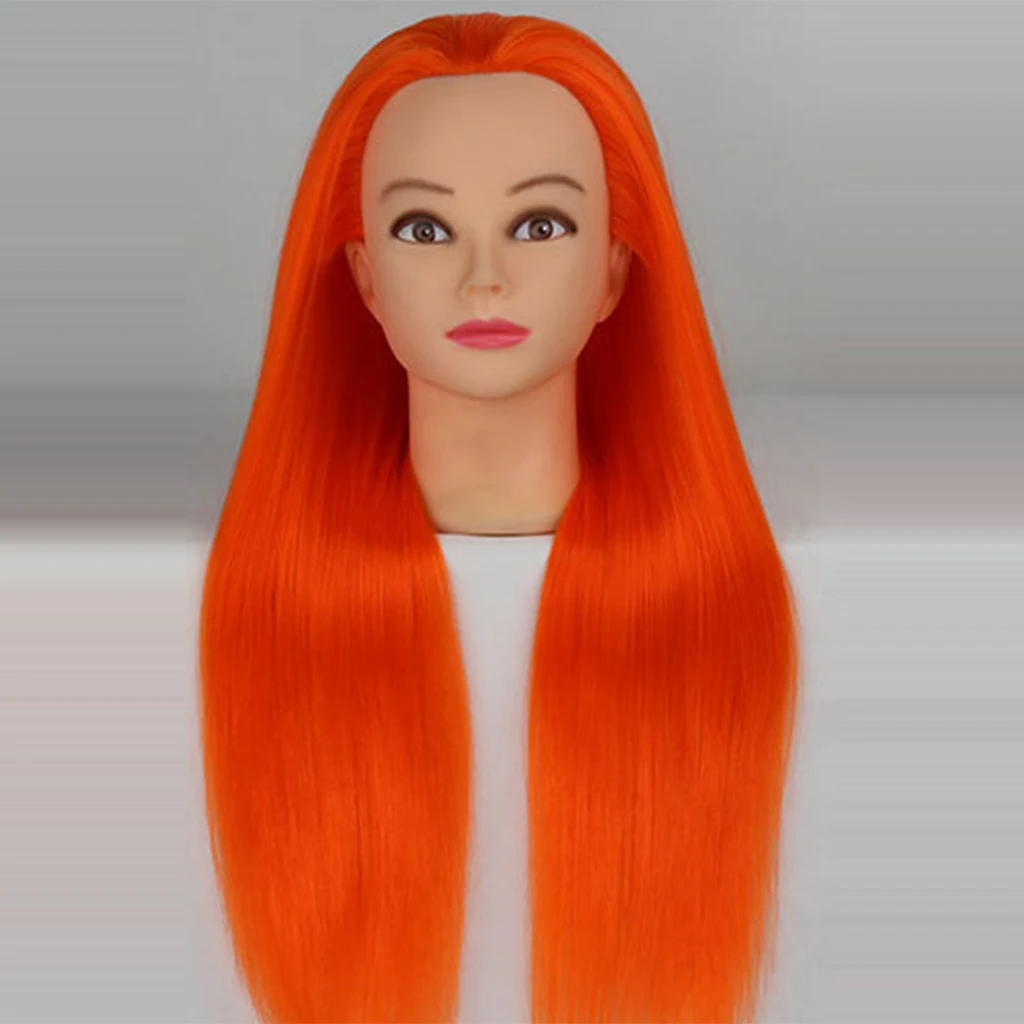 Mannequin Head Beauty Salon Long Orange Hair Cosmetology Mannequin Manikin Training Head Model Hairdressing Styling Practice