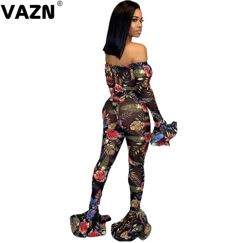 VAZN TK6043, хит, открытый сексуальный клуб, необычная Мода, прозрачный кружевной боди с вырезом лодочкой, 1 шт., длинные штаны, Женский комплект из 2 предметов