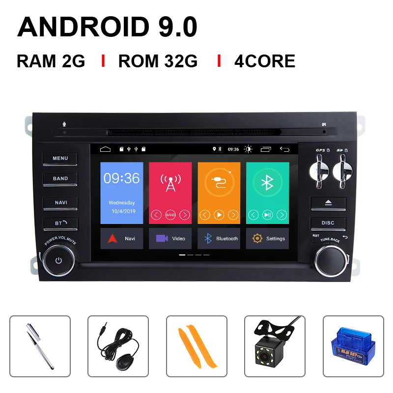 4 Core 32ROM OBD Cam Ips DSP Авторадио 2 Din Android 9 автомобильный мультимедийный плеер для Porsche Cayenne GTS 2003-2010 gps навигация аудио DVD стереосистема 4 Гб - Цвет: 4 Core 32ROM OBD Cam