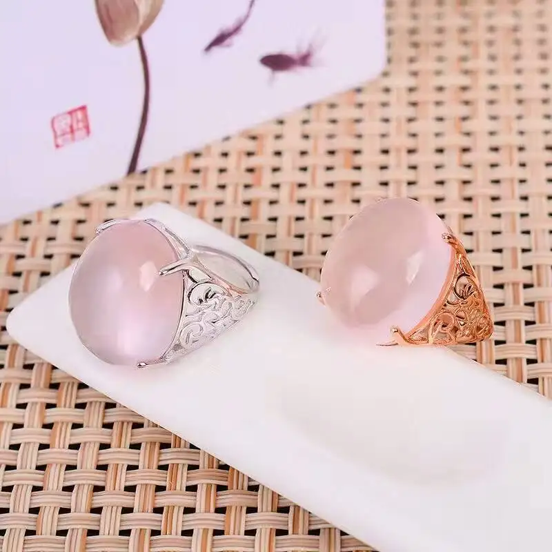 Женское кольцо с розовым кварцем 15 х20 мм из серебра 925 пробы|ring fashion|ring forrings for women |