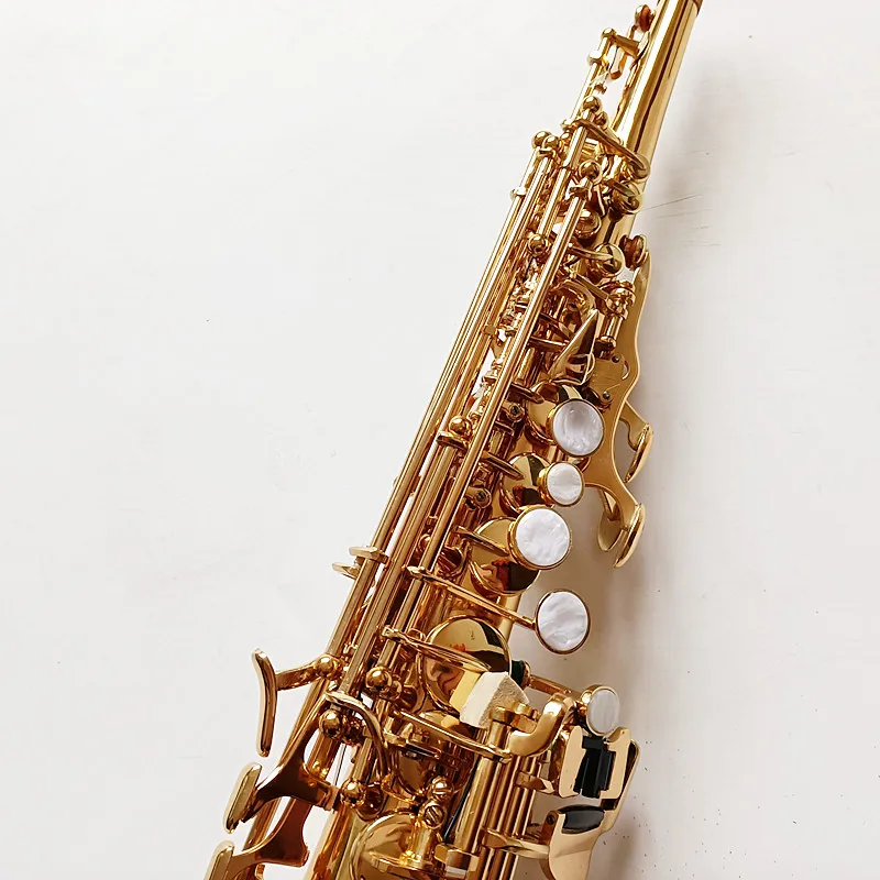 475Brass Straight Soprano Bb B Flat Sax Saxophone Woodwind Instrument Natural Shell Key Carve Pattern Made in Japan