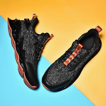 

New Breathable Mesh Casual Shoes Lightweight Running Sport Shoes Lace Up Blade Shark Sole Sneakers for Men