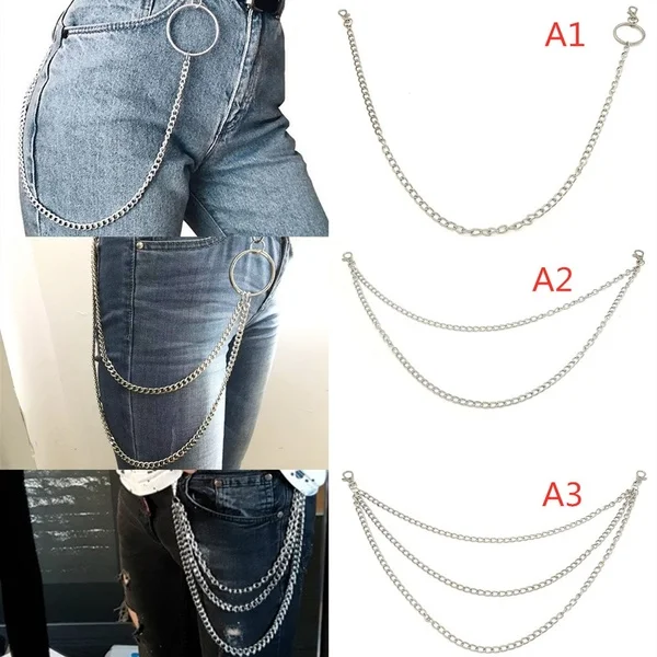 1 x Unisex Retro Trousers Chain Jewelry Punk Rock Street Hipster Cool Multi-layer Pants Chai