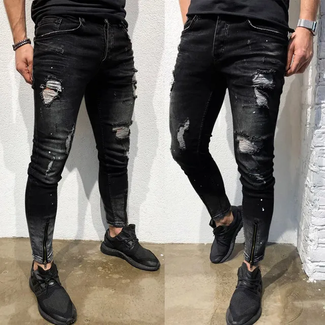 Mens black jeans with holes Clearance