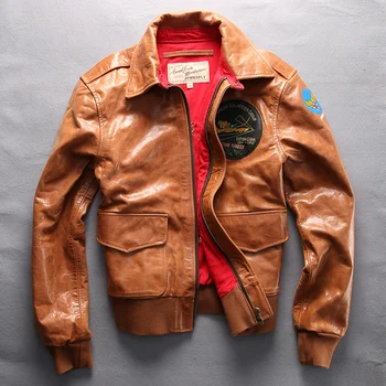 

2020 New A2 Air Force Jacket Genuine Leather Vintage Jacket Men's Soft Cowskin Bomber Jacket Spring Autumn Motorcycle Coat