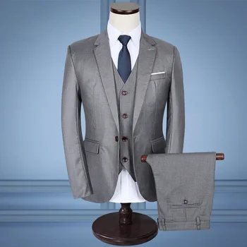 

The new 2019 pure color business and leisure suit men's fashion during the spring and autumn a three-piece suit