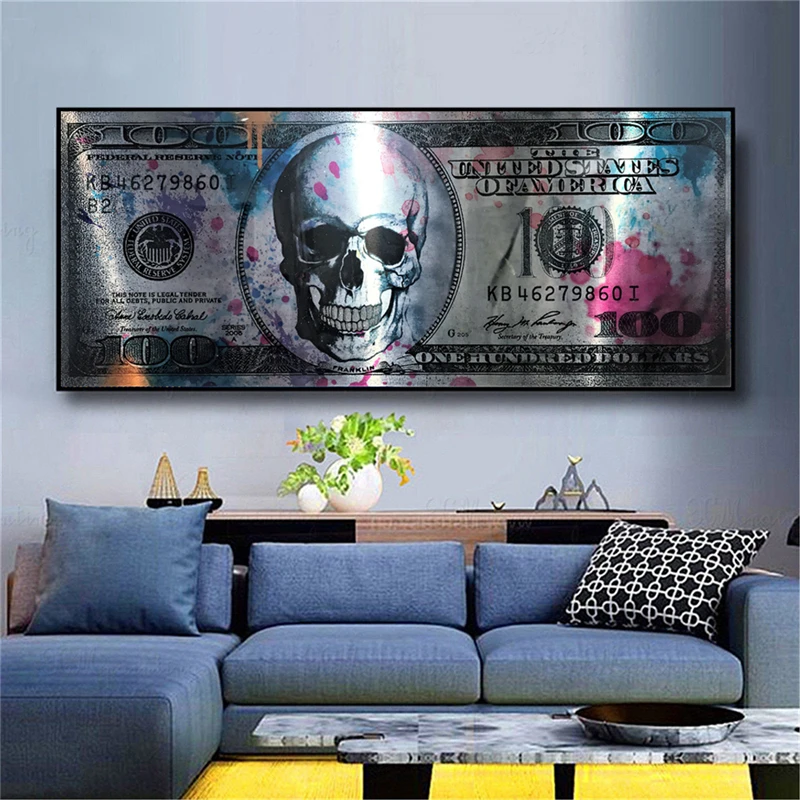 Dollar Skull Modern Art Canvas Poster And Prints Creative Money 100 Dollars Picture Wall Decor Painting For Liviung Room