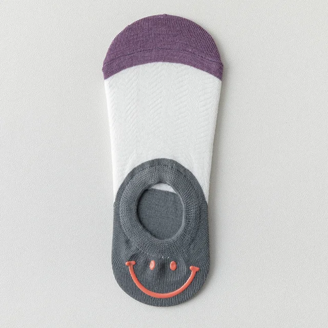 3 Pairs Of Cotton Women's SocksWomen's Casual Cartoon Harajuku Silicone Non-slip Invisible Funny Smiley Girl And Ankle Socks 3Pairs